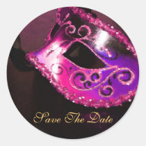 Pink Masqurade Mask Elegant Save The Date Sticker