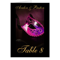 Pink Masqurade Mask Table Number Card
