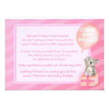 Pink meet me new baby girl party invite