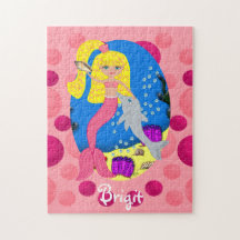 Pink Mermaid in the Ocean with a Dolphin Puzzle