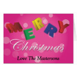 Pink Merry Christmas Floating Letters xmas card cards