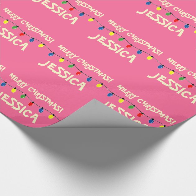 Pink Merry Christmas tree lights wrapping paper 4/4