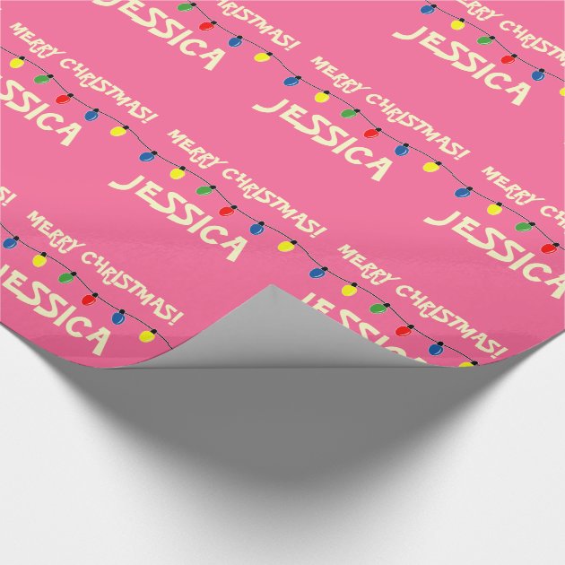 Pink Merry Christmas tree lights wrapping paper-3