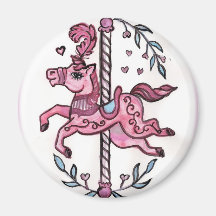 Pink merry-go-round horsie refrigerator magnets