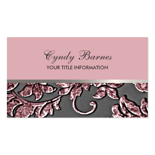 Pink Metallic Damask Business Card (front side)