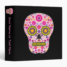 Pink Mexican Sugar Skull 3 Ring Binders