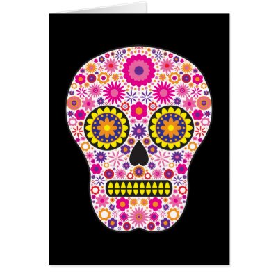 Pink Mexican Sugar Skull Greeting Cards by hippygiftshop