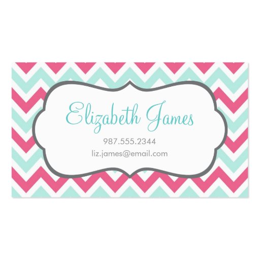 Pink & Mint Colorful Chevron Stripes Business Card (front side)