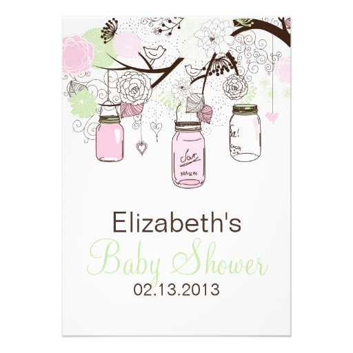 Pink Mint Green Mason Jars Baby Shower Invitation