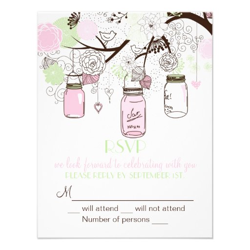 Pink Mint Green Mason Jars RSVP Wedding Invitation