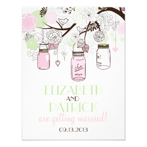 Pink Mint Green Mason Jars RSVP Wedding Invitation