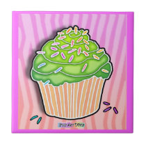 Pink & Mint Pop Art Cupcake Tile tiles