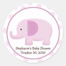 Pink Mod Elephant Baby Shower Favor Sticker
