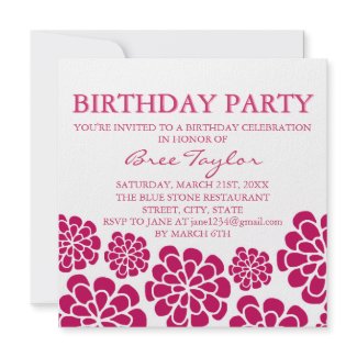 Pink Mod Flower Design Birthday Invitation