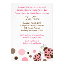 Pink Mod Ladybug Dot Baby Shower Invitations