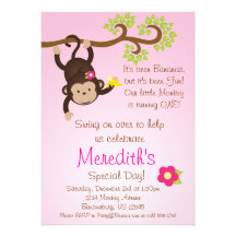 Pink Mod Monkey Girls Birthday Party Invite