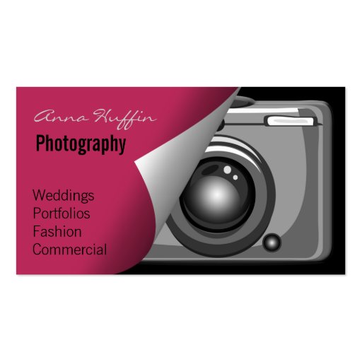 pink Mod Photoraphy, camera Business Cards (front side)
