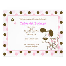 PINK MOD PUPPY Girl Birthday Invitations