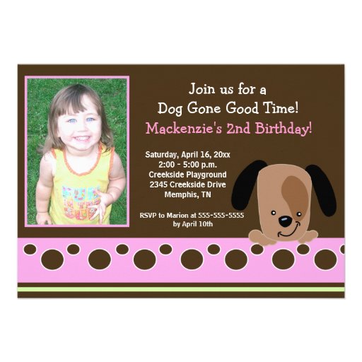 Pink Mod Puppy *PHOTO* Birthday 5x7 Personalized Announcement
