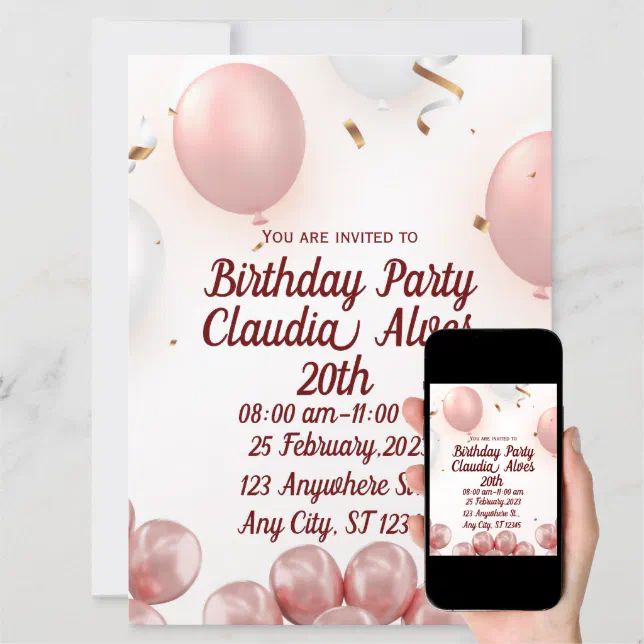 Pink Modern Birthday Party Invitation Zazzle