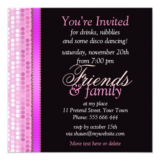Pink Modern Lights Disco Dance Party Invitations