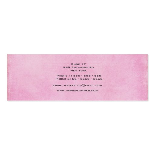 Pink Modern Stylist Salon Skinny Business Card (back side)
