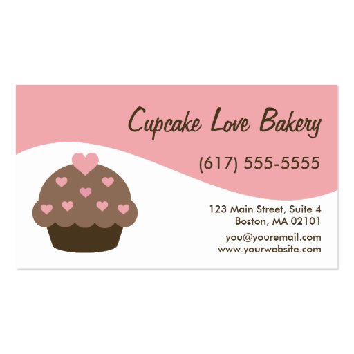 Pink Modern Swirl Cupcake Business Cards (front side)