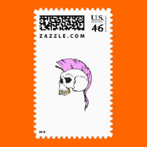 pink mohawk skull postage