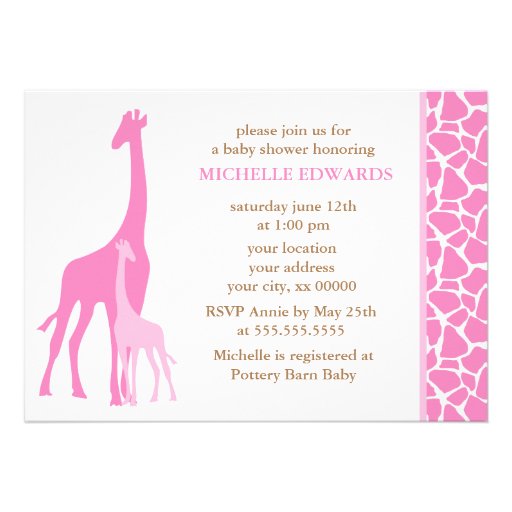 Pink Mom and Baby Giraffe Baby Shower Custom Invites