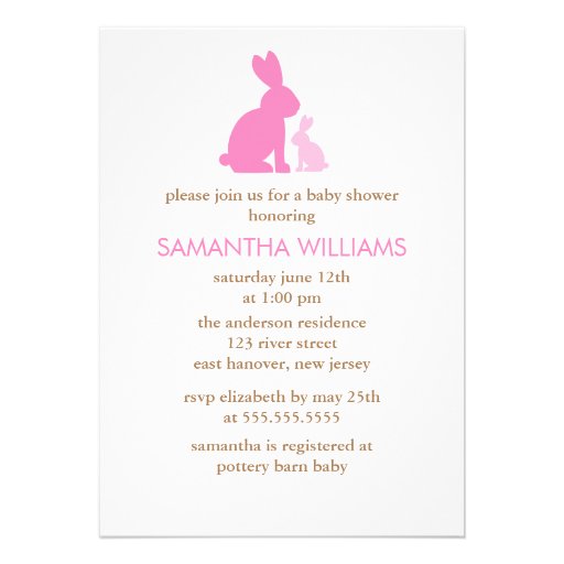 Pink Mom and Baby Rabbit Baby Shower Invites