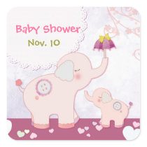Pink Mom & Baby Elephants Baby Shower Stickers stickers