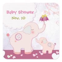 Pink Mom & Baby Elephants Baby Shower Stickers sticker