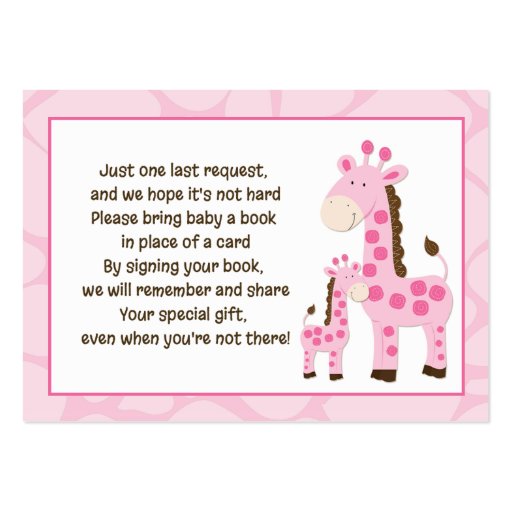Pink Mommy Giraffe Book Request Cards Business Cards (front side)