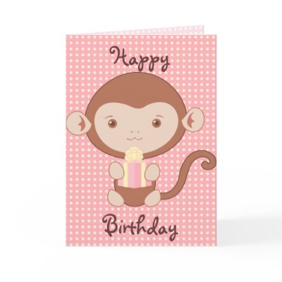 Pink Monkey Birthday Greeting Cards by Customizables