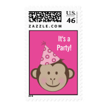 Pink Monkey Birthday Postage stamps