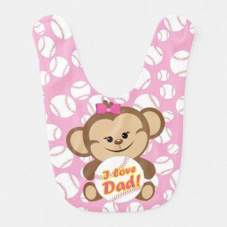 Pink Monkey I Love Dad Baseball Bib
