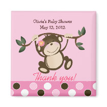 Pink Monkey Play Baby Shower Favor Magnet