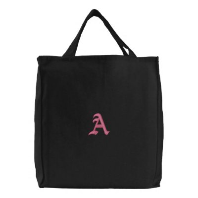 Pink Monogram A Embroidered Tote Bag by evilinpink