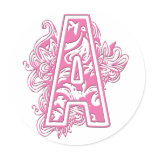 PINK MONOGRAM A ROUND STICKERS