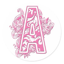 PINK MONOGRAM A ROUND STICKERS