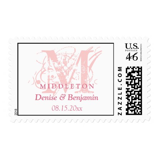 Pink monogram antique chic custom wedding postage