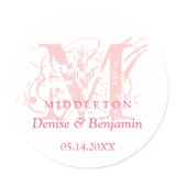 Pink monogram antique chic label wedding favor sticker