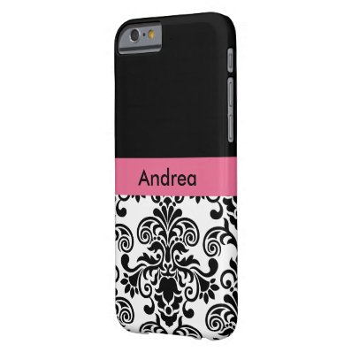 Pink Monogram Damask Barely There iPhone 6 Case