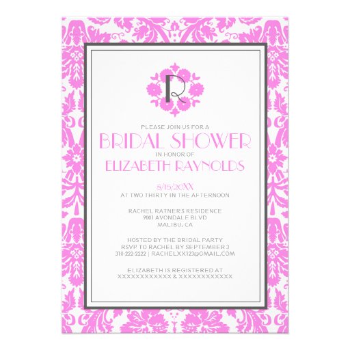 Pink Monogram Damask Bridal Shower Invitations