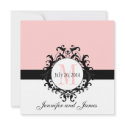 Pink Monogram Damask Linen Save the Date invitation