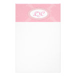 Pink Monogram Damask Stationary Custom Stationery
