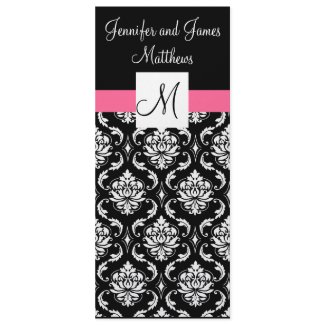 Pink Monogram Damask Wedding Dinner Menu invitation