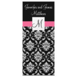 Pink Monogram Damask Wedding Dinner Menus invitations