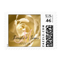 Pink Monogram Date Names Wedding Postage Stamps