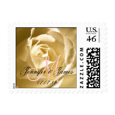 Pink Monogram Date Names Wedding Postage Stamps